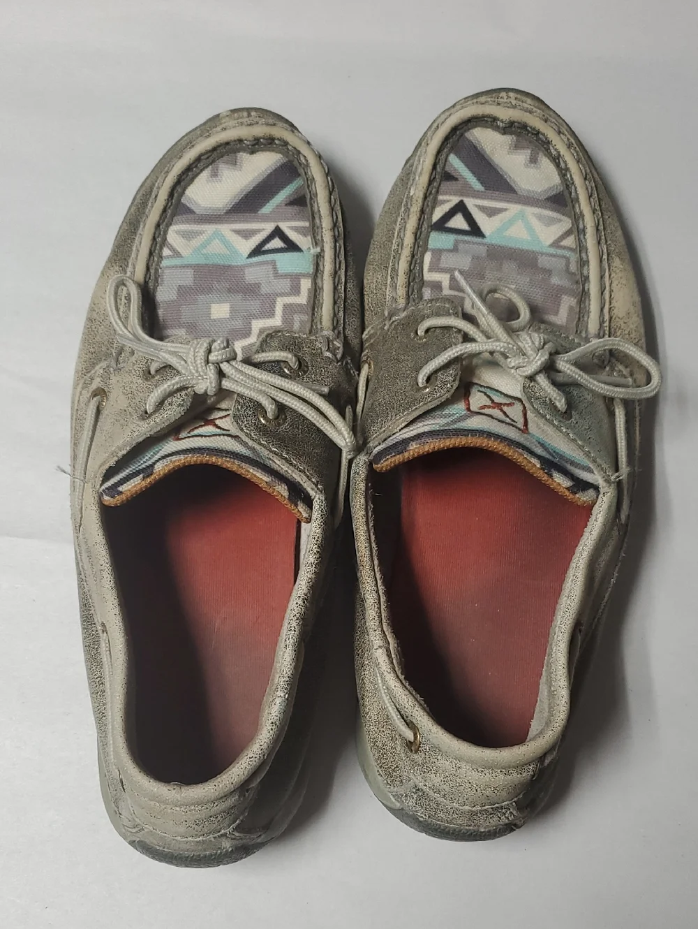 Men's Twisted X Slip-On Boat Shoes in Taupe/Grey with Geometric Pattern Size 9.5